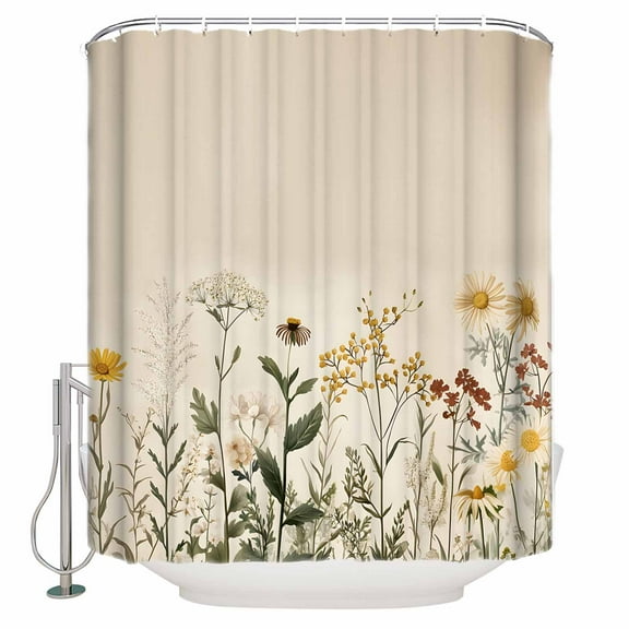Shower Curtain Bathroom Set Watercolor Flower Leaves on Vintage Waterproof Fabric Shower Curtains with Grommets&Hooks Summer Floral Privacy Bath Curtain for Bathtub 36x72in