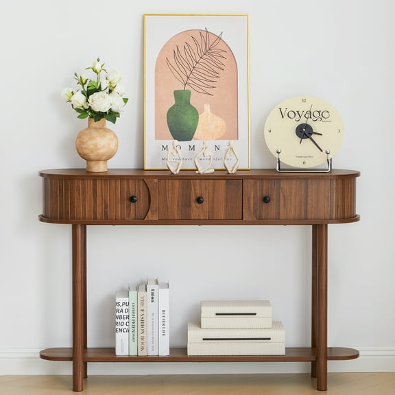 LEFHDA 47.2" Fluted Console Table with Drawers & Tambour Door, Narrow Entryway Sofa Table with Storage for Hallway, Living Room Behind Couch - Rustic Brown