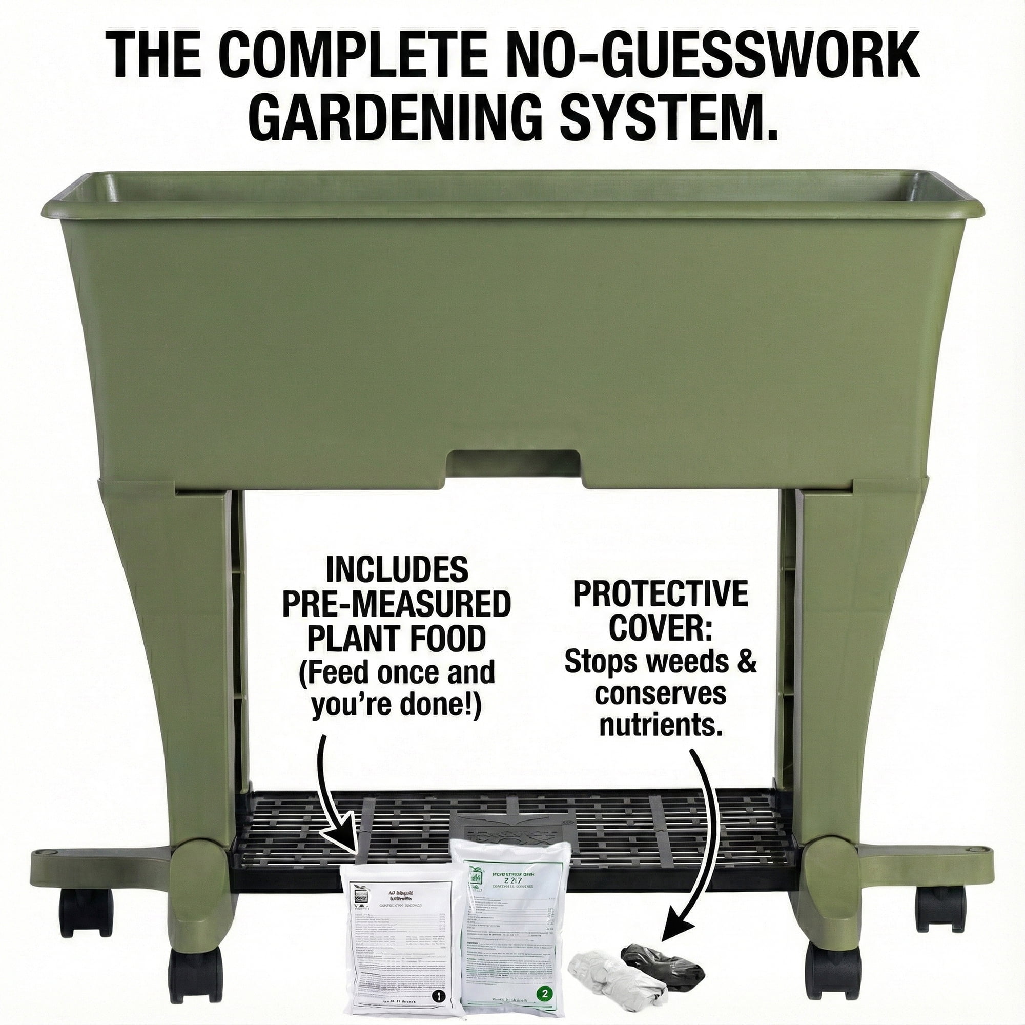 EarthBox Elevated Raised Garden Bed with Legs and Wheels, Self-Watering Planter Box with Premium Plant Food - Sage