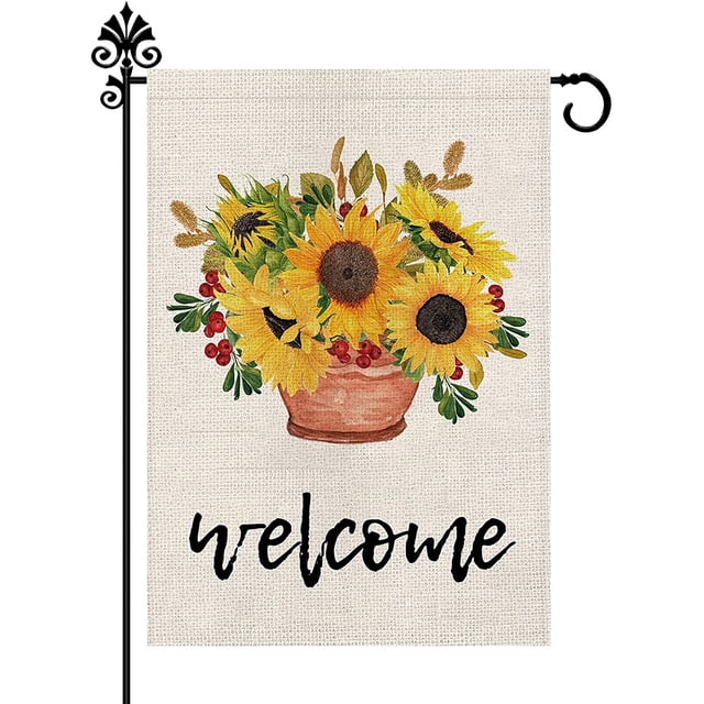 Bandera de jardín Girasol Impreso Primavera Yard Banner Decoración de arpillera Bandera de granja, Tipo 2 Vogacara HA005809-02
