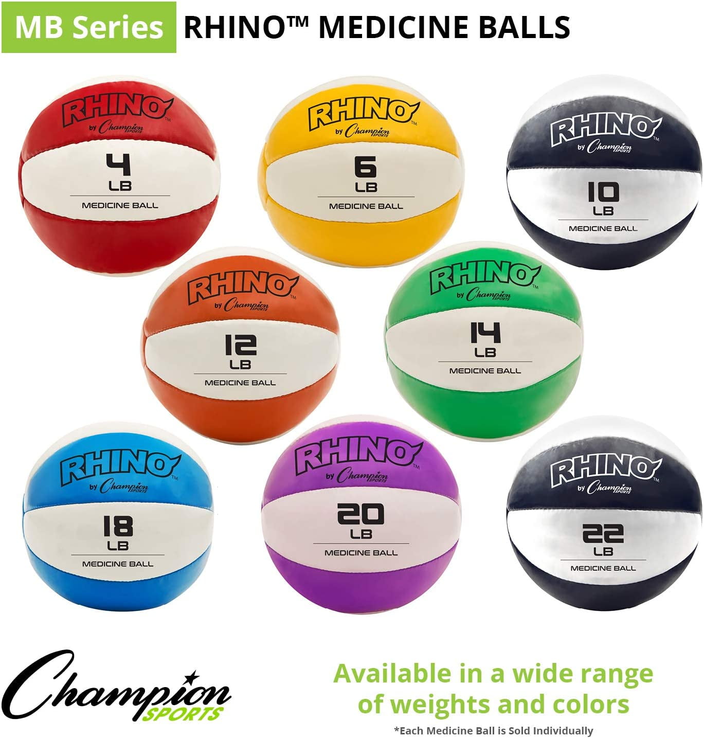Champion Sports Exercise Medicine Balls, 17-18 lbs, Leather with No-Slip Grip - Weighted Med Ball Set for Weight Training, Stability, Plyometrics, Cross Training, Core Strength - Heavy Workout Ball