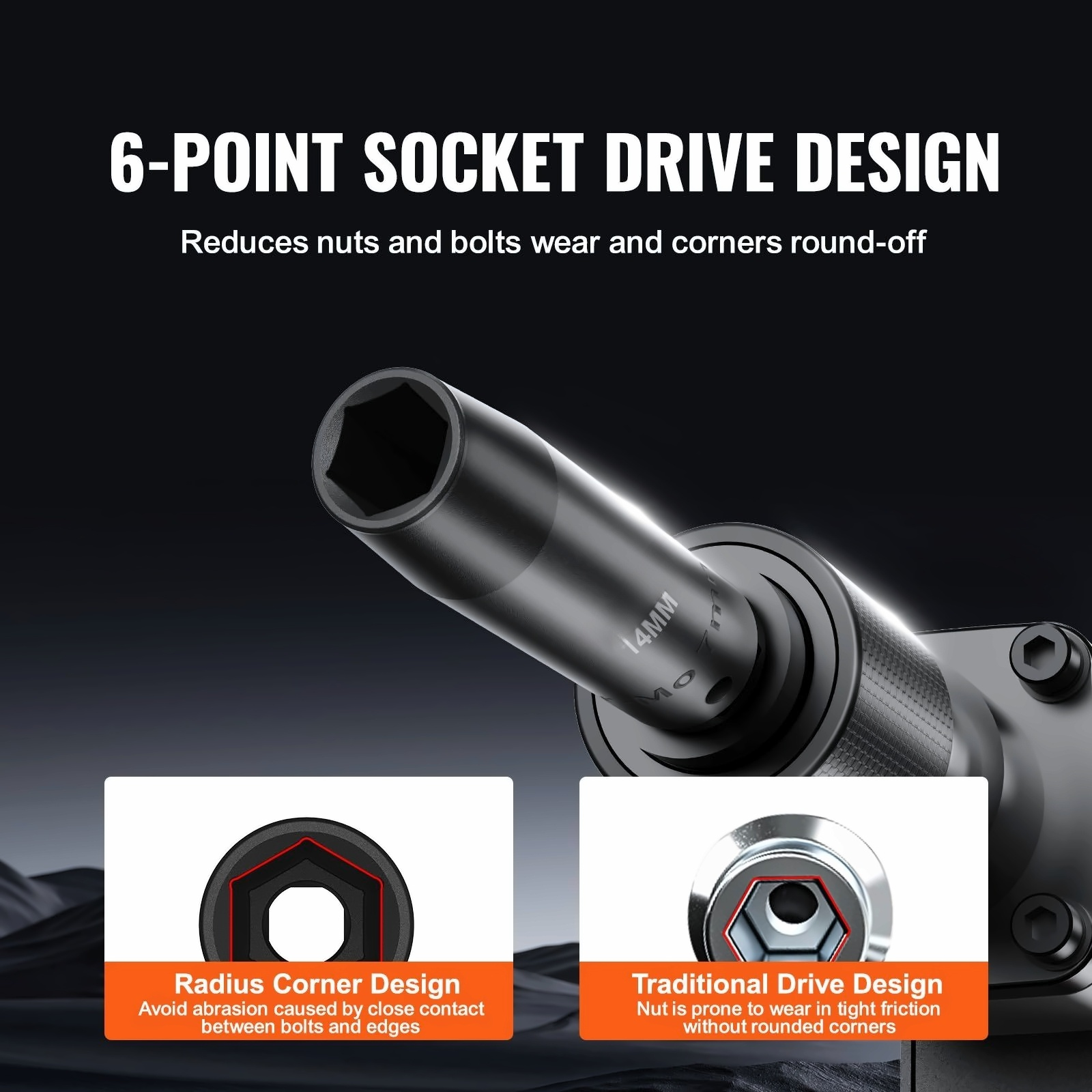 3/8" Drive Impact Socket Set, 48 Piece - SAE & Metric (5/16"-3/4", 8-22mm) with Extension, Universal Joint & Adapter
