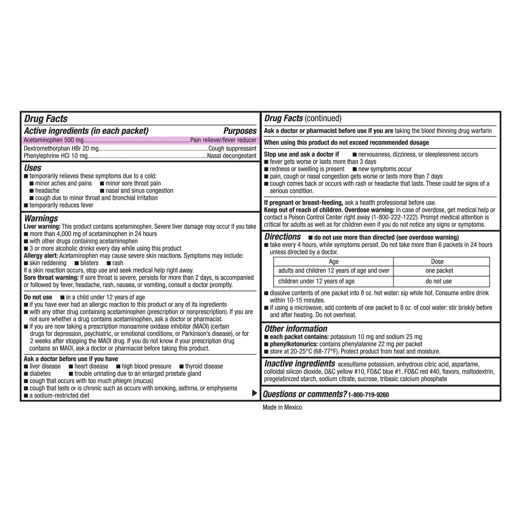Equate Daytime Severe Cold & Flu Relief, Green Tea Honey Lemon, Non-Drowsy, 6 Packets
