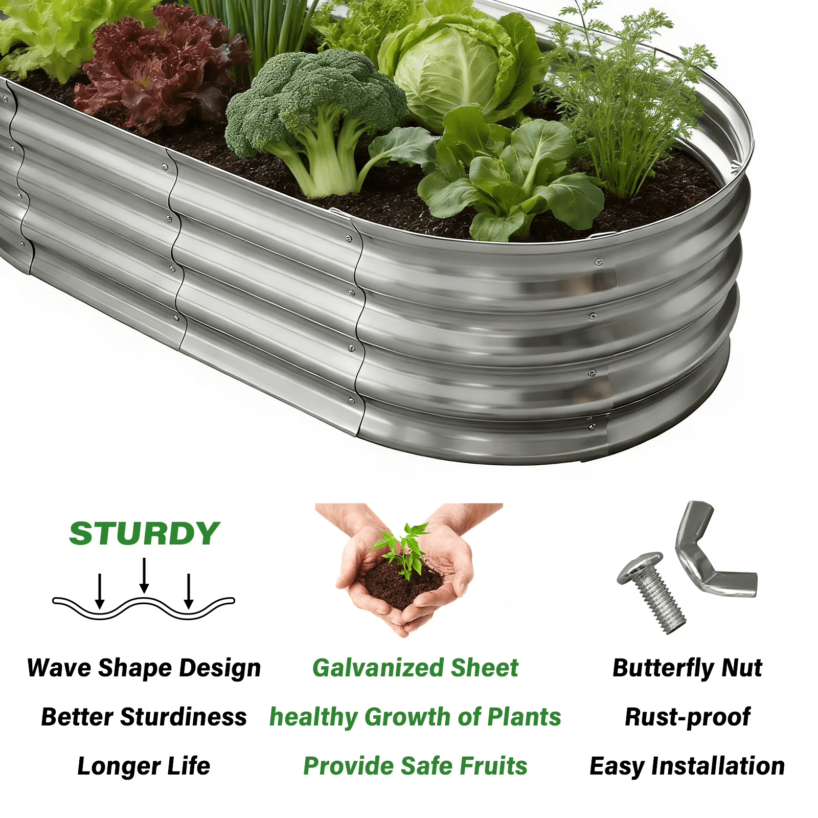 HGD Raised Garden Bed Kit Oval Galvanized Metal 2 Pack 4x2x1 ft