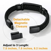 U7 Punk Men Boy Bracelet Genuine Leather Cross Skull Black Bracelet Adjutable Stainless Steel Wristband for Father's Day Gift,19cm/7.5 Inch