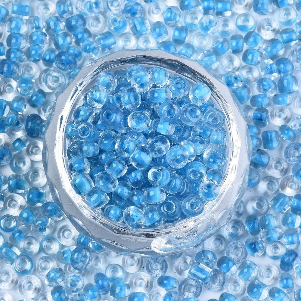 1Bag 6/0 Glass Seed Beads Transparent Inside Colours Round Hole Round Deep Sky Blue 6/0 4~5x2.5~4.5mm Hole: 1.2mm about 4500pcs/bag