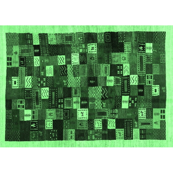 Ahgly Company Indoor Rectangle Abstract Emerald Green Contemporary Area Rugs, 7' x 10'