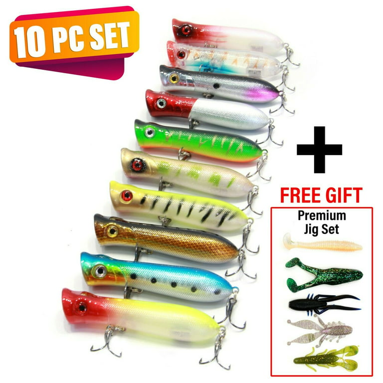 UFISH Topwater Popper Fishing Lure Set, Crankbaits for Bass Pike Walleye