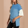 thumbnail image 4 of Jewelreauty Women Elbow Length Ribbed Knit Tops Casual Crewneck Side Slit Shirts Summer Oversized Blouses (2XL, Blue), 4 of 8