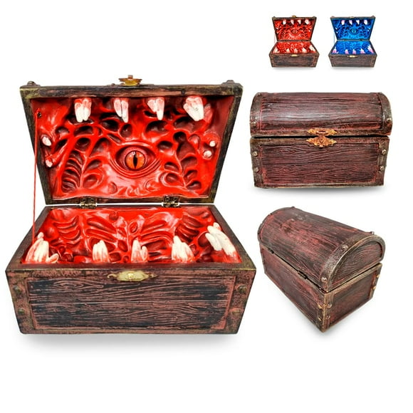 POWER BEAST Dungeon Mimic Chest Dice Storage Box with Glass Eye, Miniatures and Dungeons and Dragons Accessories, D&D Gift, DND, Dungeon Master, Holds up to 5 Sets of Polyhedral Dice. RPG Ga