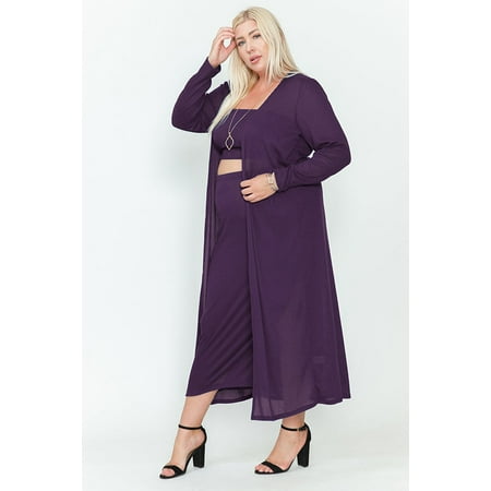 

Women s Plus 3 Piece Set with Tank Top Slit Skirt & Long Sleeve Cardigan