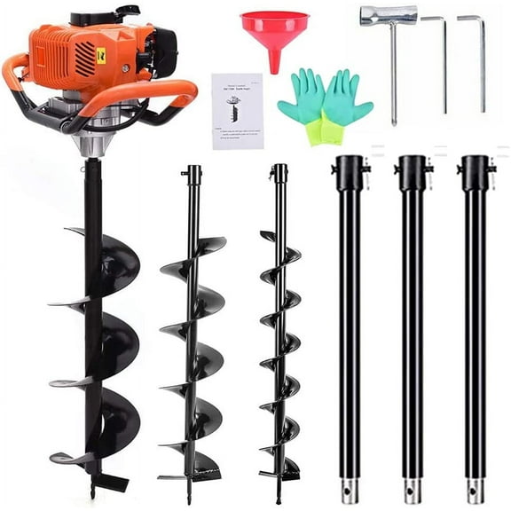 EVGTTI 62CC Gas Powered Post Hole Digger with 3 Auger Bits & Extensions