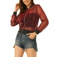thumbnail image 4 of INSPIRE CHIC Bomber Jacket for Women's Sheer Mesh Glitter Shiny Long Sleeve Zip Up Jackets L Red, 4 of 6