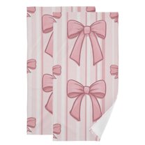 Vertical Pink Stripes with Bows Hand Towel Absorbent Bath Towels for Bathroom Sports Gym 28" x 14" Set of 2