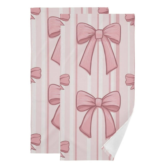 Vertical Pink Stripes with Bows Hand Towel Absorbent Bath Towels for Bathroom Sports Gym 28" x 14" Set of 2