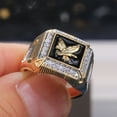 thumbnail image 4 of Men's Stainless Steel Gold-plated 14k Golden Eagle Ring Cubic Zirconia Vintage Eagle Ring Totem Animal Ring Fashion Personality Ring Square Stamp Flying Eagle Ring Size 7-13, 4 of 5