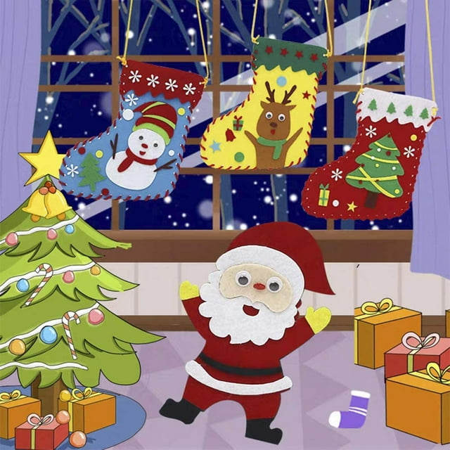Christmas Bag Craft Kit Christmas Sock Shape Bag Christmas Bag Craft Kit 4 Kits Christmas Sock Shape Bag Craft Kits Kids Sewing Kit DIY Candy Gift Bag Decoration