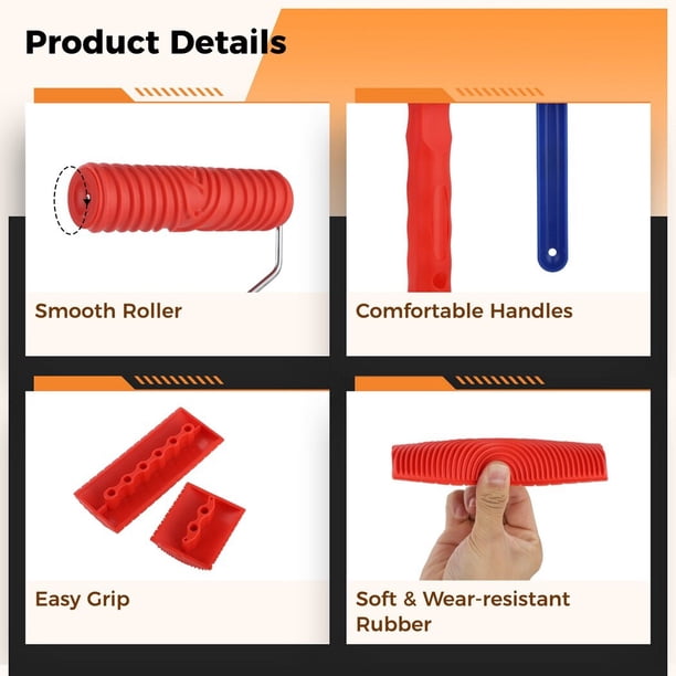 4-Piece Wood Grain Texture Roller Tool Set – Rubber Pattern Paint Rollers With Handles For Walls, Doors, And Furniture DIY Projects