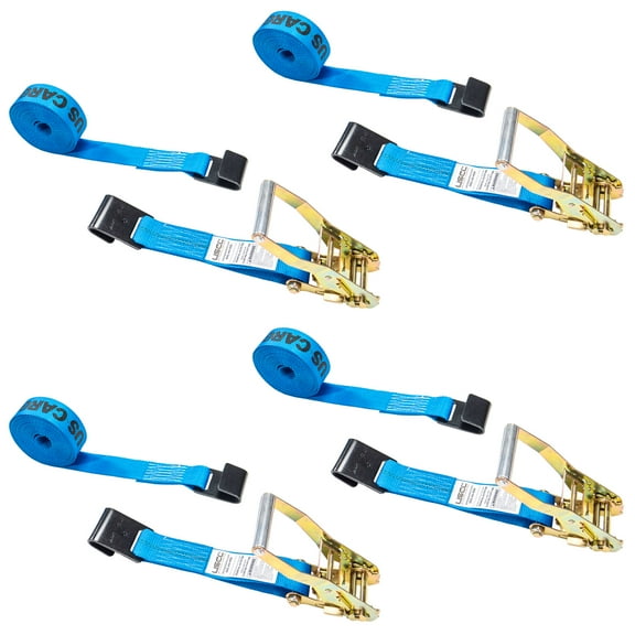 2" x 18' Blue Ratchet Strap w/ Black Flat Hooks - 4 Pack