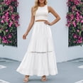 thumbnail image 2 of Flowy A Line Skirts Women High Waist Midi Casual Summer Bohemian with Pockets Elastic Waist White L, 2 of 7