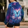 thumbnail image 3 of Uorisanigo Blue Butterfly Flower Womens Full Zip Up Hoodies Warm Polyester Long Sleeve Womens Loose Zipper Sweatshirt Drop Shoulder Oversized Fall Trendy Outfits Size M, 3 of 7