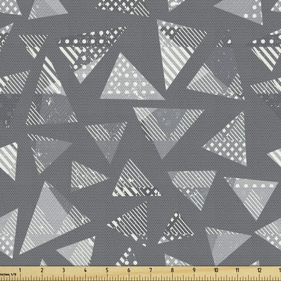 Ambesonne Geometric Fabric by the Yard Upholstery, Monochrome and Grunge, 3 Yards, Pale Taupe Grey