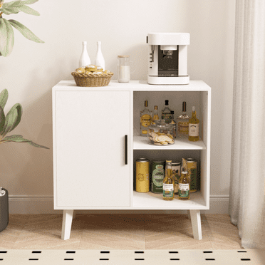 Buffet Kitchen Storage Cabinet, Accent Cabinet with Solid Wood Feet for Decorated Doors, Dining Room,