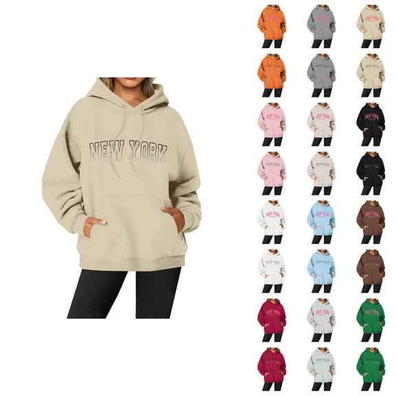 New York Hoodies for Women 2025 Long Sleeve Graphic Y2K Hoodie with Pockets Streetwear Hooded Sweatshirt Pullover Tops