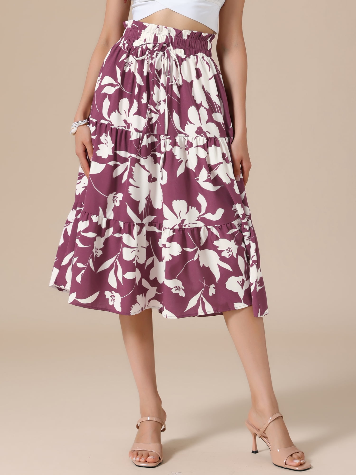 DARING DIVA Women's Dressy Flowy A-line Boho Skirts X-Large Burgundy