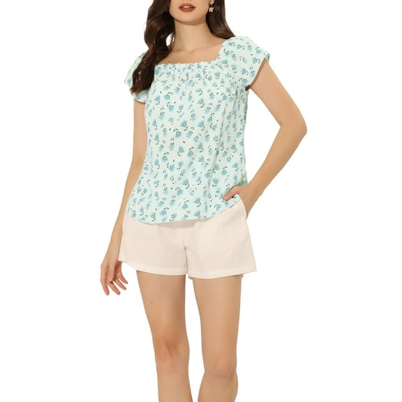 Allegra K Women's Summer Floral Printed Cap Sleeve Tops