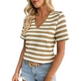 thumbnail image 7 of ClodeEU Women's V Neck Striped Short Sleeve T-Shirt, Casual Loose Fit Summer Tee Khaki,Women's Plus L, 7 of 7
