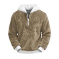 thumbnail image 2 of Havenx Hoodies for Men Christmas 1/4 Zipper Fuzzy Flannel Long Sleeve Sweatshirt Big and Tall Soild Color Santa Humor Hoodies Plush Fleece Zipper Xmas Winter Tops,Khaki 2XL, 2 of 4