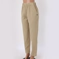 thumbnail image 6 of Huesdet Women's Summer Casual Smocked High Waisted Cotton Linen Wide Leg Pants with Pockets(Khaki,L), 6 of 8