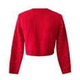 thumbnail image 5 of Wang6 Cropped Button Christmas Sweaters for Women Trendy Fall Winter Merry Xmas Santa Open Front Knits Long Sleeve Crew Neck Snowflake Printed Knitted Tops Red XS, 5 of 8