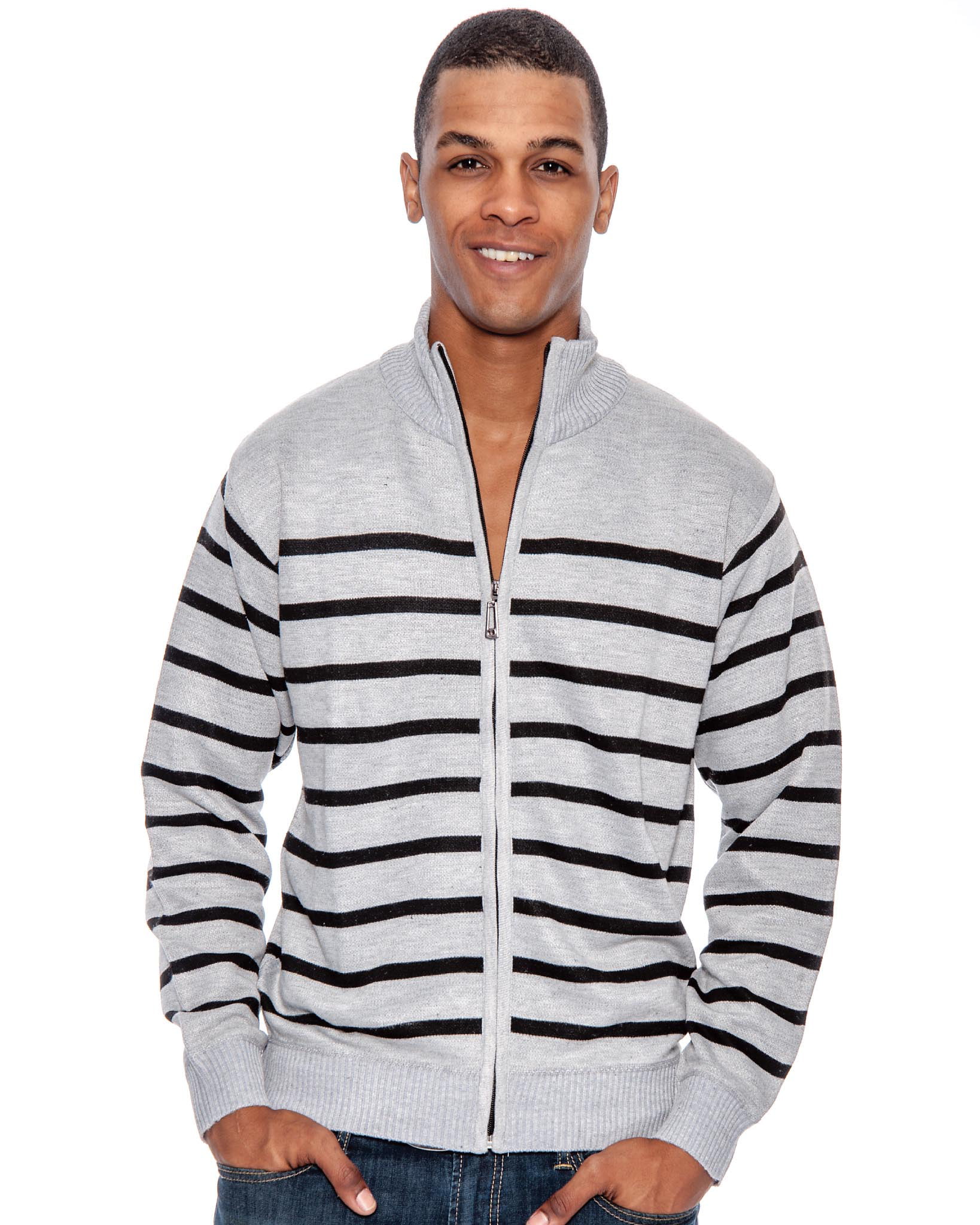 True Rock Men's Full Zip Cardigan Striped Sweater - Walmart.com