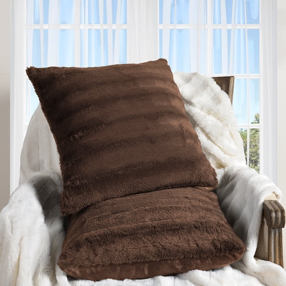 Cheer Collection Set of 2 Faux Fur Throw Pillows 16" x 16" - Blue