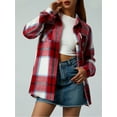 thumbnail image 4 of Women Plaid Flannel Shirt Jacket Button Down Lapel Long Sleeve Shacket Cardigan Coats Fall Spring Clothes, 4 of 7