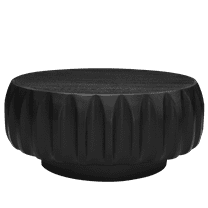 FFZ Round Solid Wood Carved Coffee Table with Elegant Sculptural Design, Black