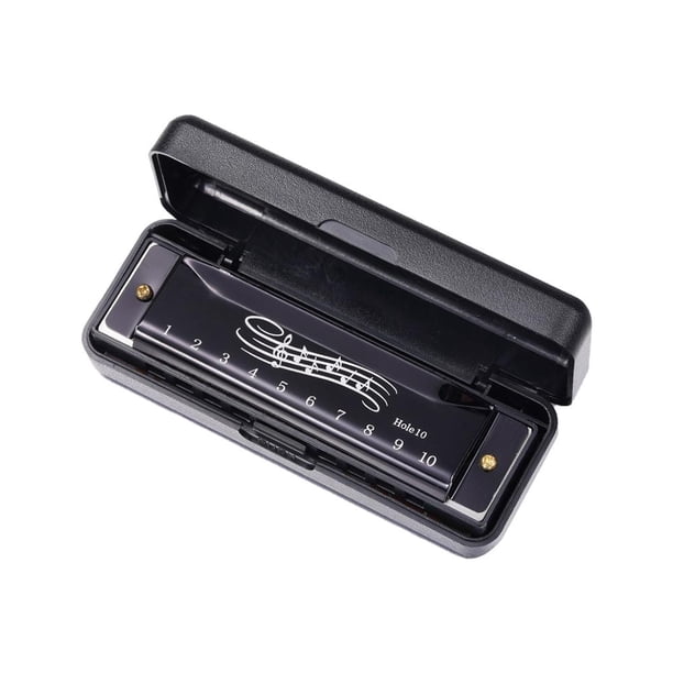 Armónica portátil de 10 agujeros y 20 tonos, regalo para adultos y niños (negro)