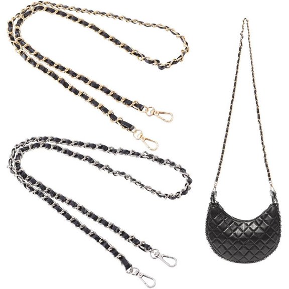 2Pcs 2 Colors Imitation Leather Bag Handles Alloy Chain & Clasp Purse Shoulder Straps 120cm 1pc/color