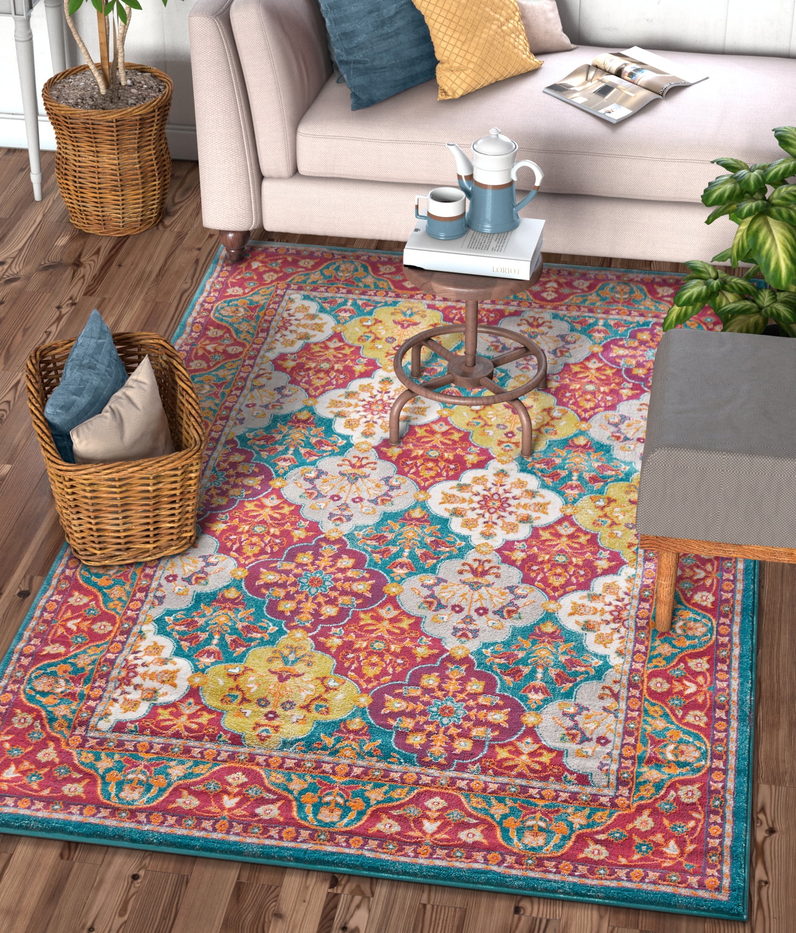 Well Woven Diana Blue Trellis MultiColor Modern Area Rug 3x5 (3'11" x