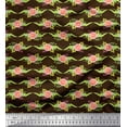 thumbnail image 1 of Soimoi Brown Cotton Voile Fabric Leaves & Camellias Floral Printed Fabric 1 Yard 56 Inch Wide, 1 of 3