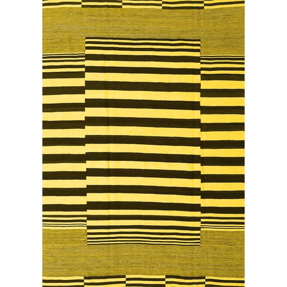 Ahgly Company Indoor Rectangle Abstract Yellow Contemporary Area Rugs, 3' x 5'