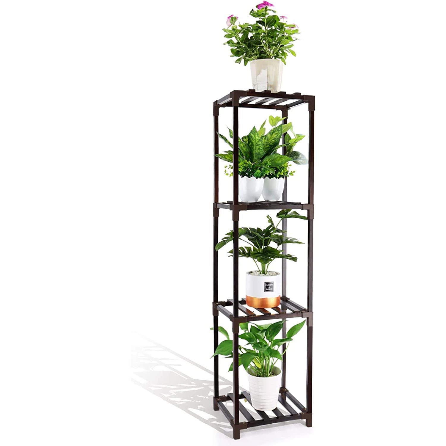 4Tier Pine Wood Plant Stand Indoor Outdoor, Tall Plant Stand for