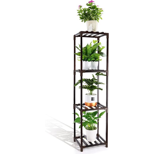 4Tier Pine Wood Plant Stand Indoor Outdoor, Tall Plant Stand for