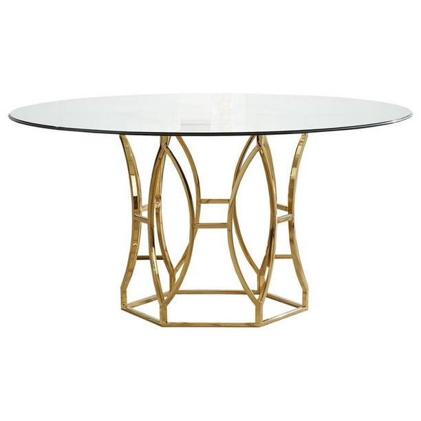 Glass Round Dining Table In Gold, Stainless Steel Round Kitchen Table