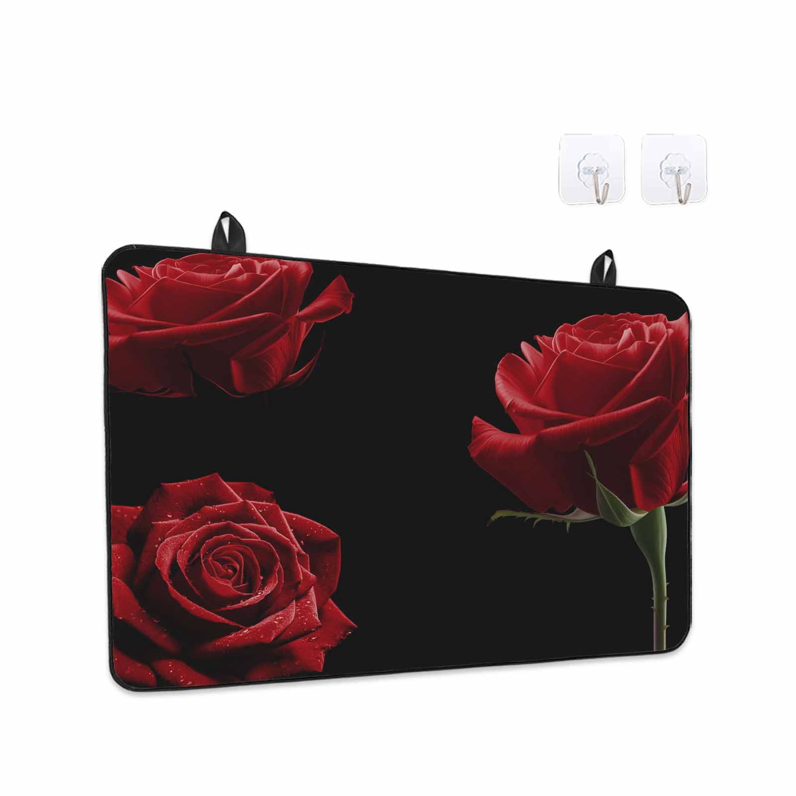 Red Rose Stove Top Cover for Electric Stove, Heat-proof & Non Slip Glass Top Stove Cover Protector, Vintage Abstract Garden Flower Floral Black Kitchen Flat Cooktop Rubber Mat 36x21 Inches