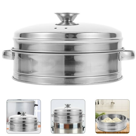 Luxshiny 1Set Stackable Stainless Steel Steamer Insert Pans for Cooking Seafood Meat Vegetables
