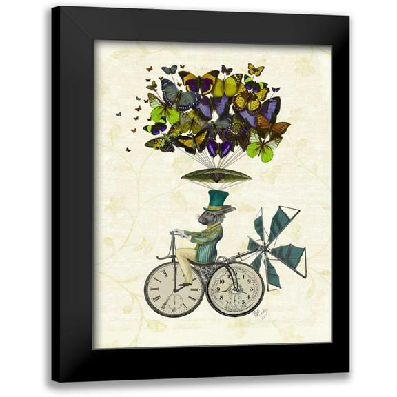 Fab Funky 12x14 Black Modern Framed Museum Art Print Titled - Time Flies Rabbit