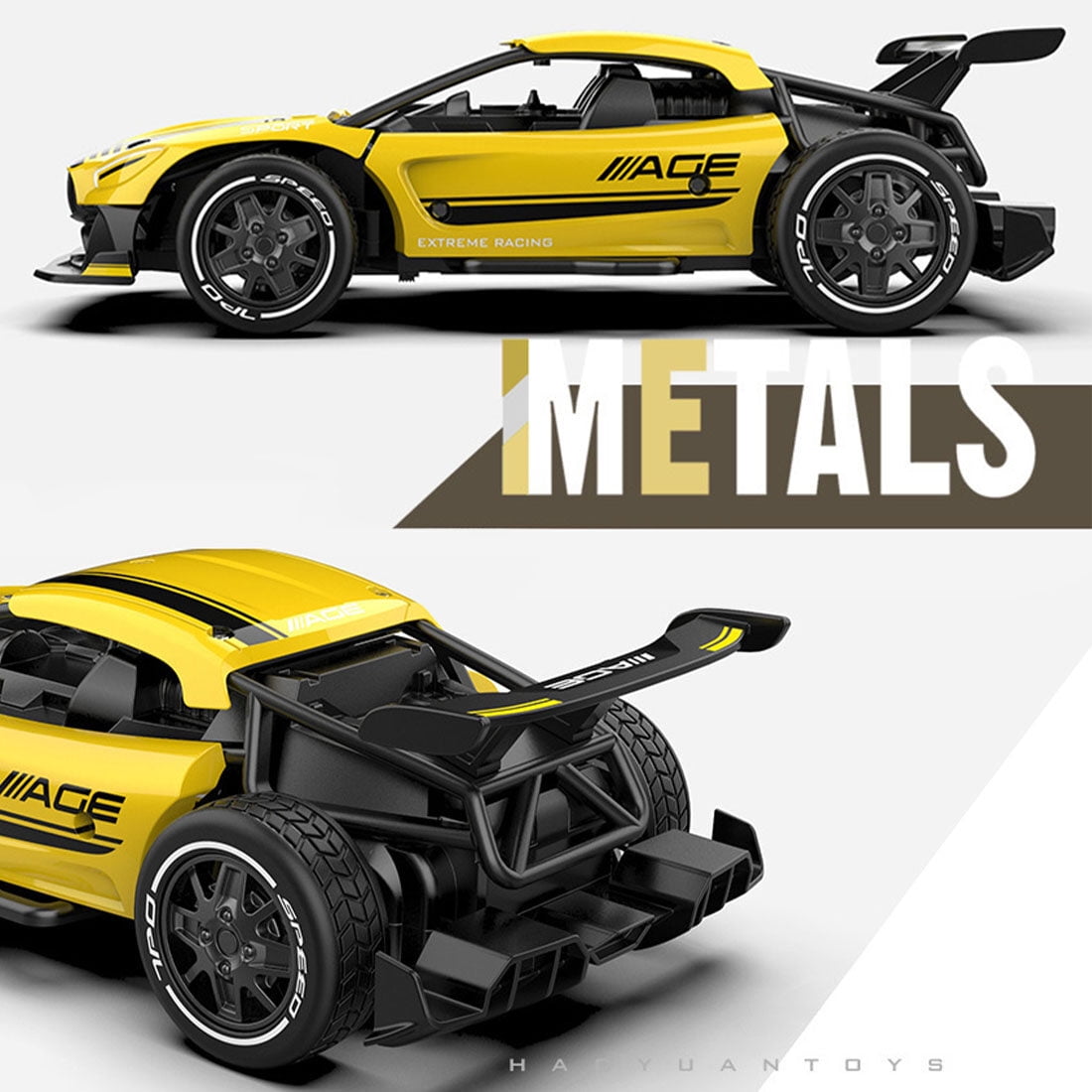 1/24 Scale Mini RC Drift Car for Adults, 2.4G 4WD RC Racing Car with Alloy Body & Glossy Metal Shell, 15+ KM/H Remote Control Vehicle for Teens and Adults - RTR